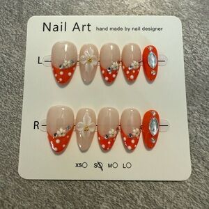 Orange and White Polka Dot Nail Art Set Press On Small